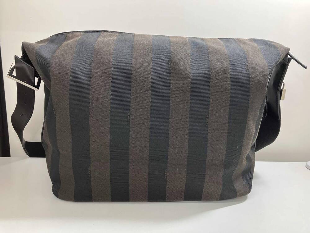 Fendi Pequin striped messenger bag canvas leather Brown